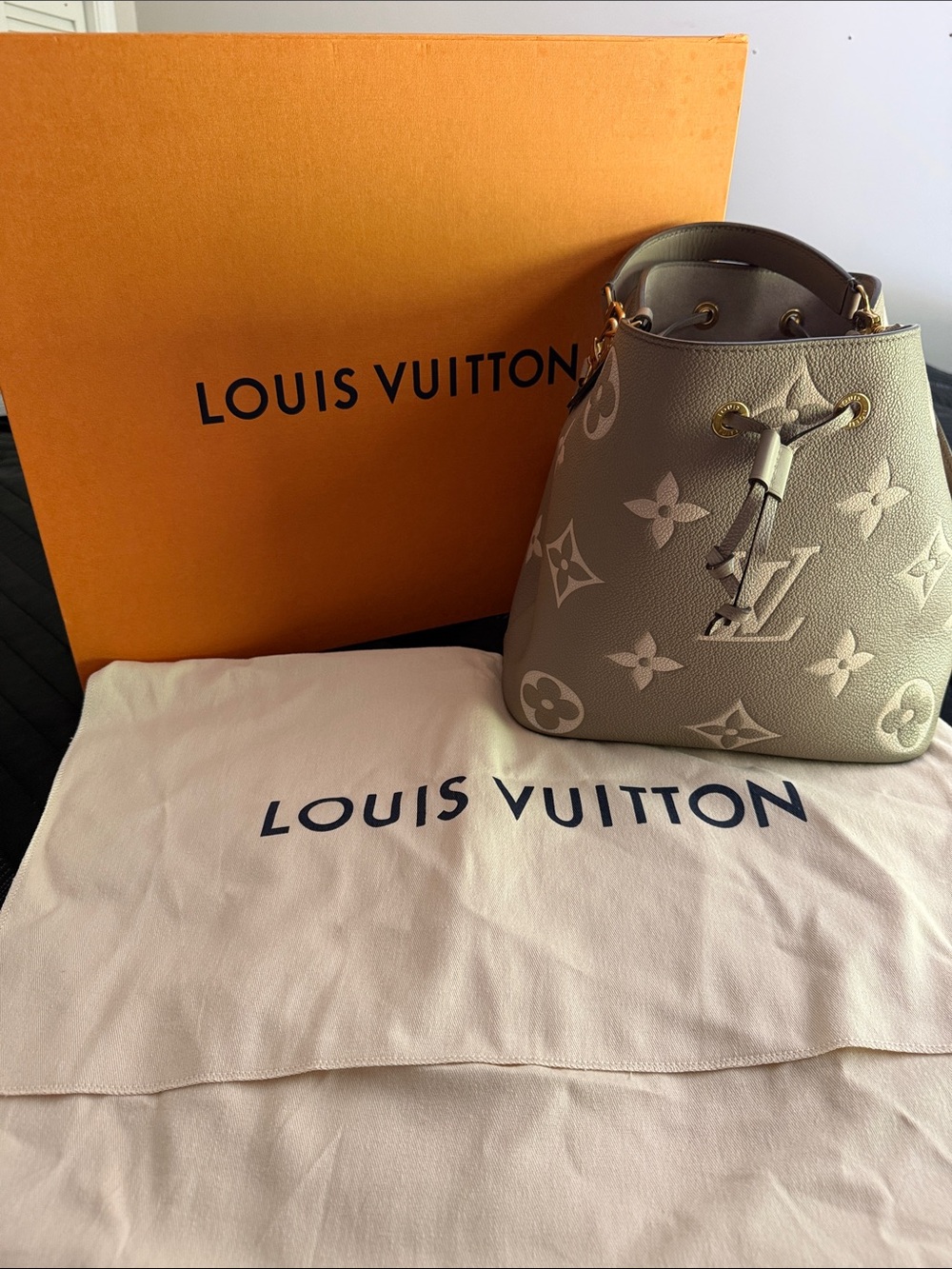 Louis Vuitton Taupe Monogram Empreinte Bucket Shoulder Bag